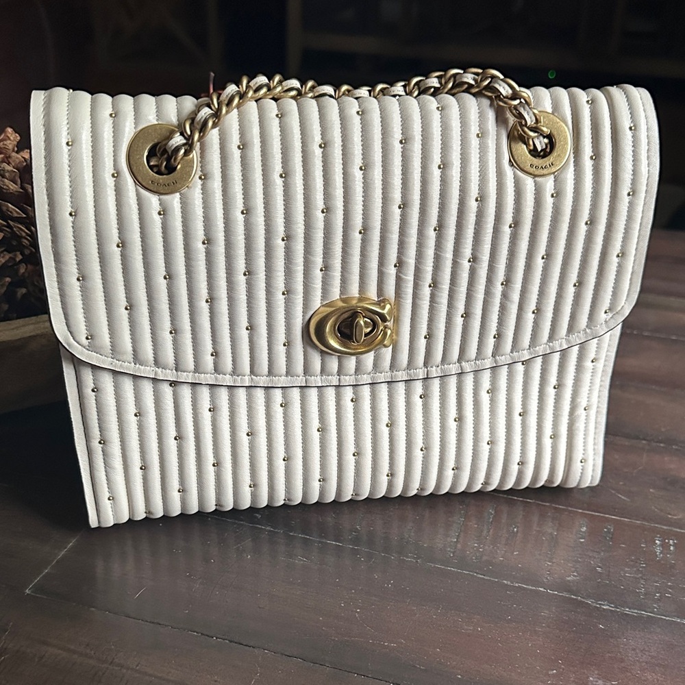 Coach Parker Cream Quilted Shoulder Bag